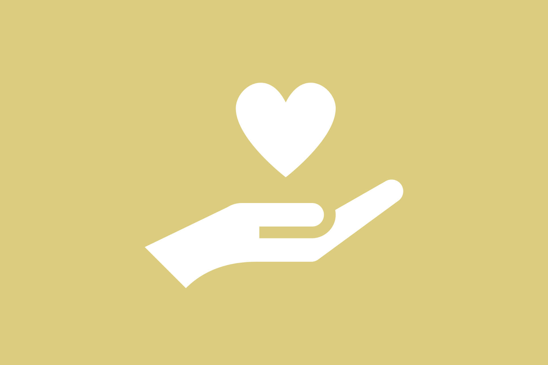 Piktogramm weiß auf gelb: Herz über einer geöffneten Hand